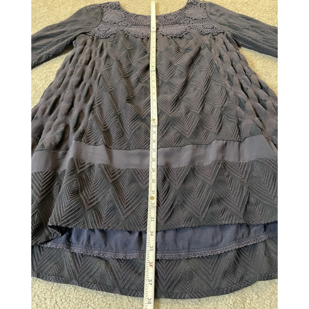 Anthropologie Holding Horses Mini Dress L Textured Floral Embroidery Blue Boho - Picture 8 of 15